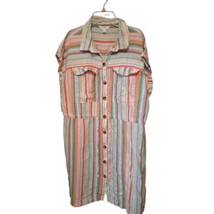 Time & Tru Striped Colorful Shirt Dress Ladies plus size 16/18 Beachy Summer